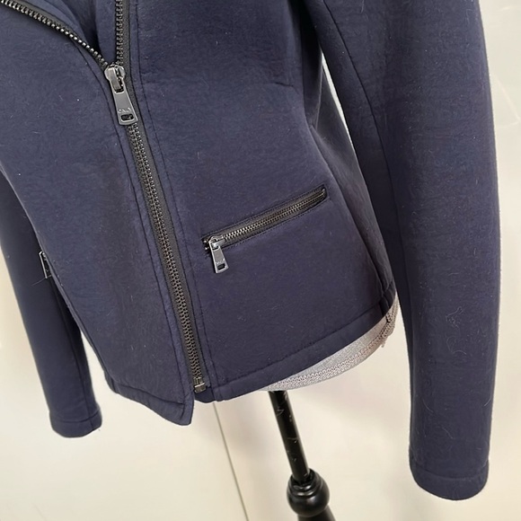 Moto Biker Jacket Pockets 100% Cotton Navy, Size L - Picture 3 of 11